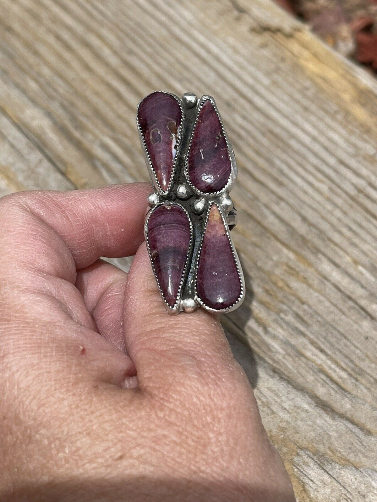 Handcrafted Purple Spiny & Sterling Silver Ring Size 6