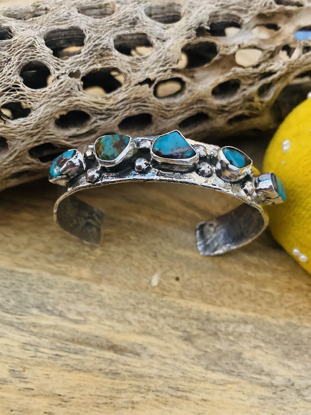 Navajo Turquoise & Sterling Silver Cuff Bracelet Signed NF