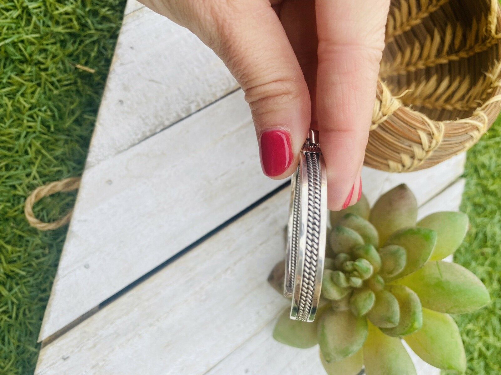 Handcrafted Sterling Silver & Royston Turquoise Stacker Cuff Bracelet Signed