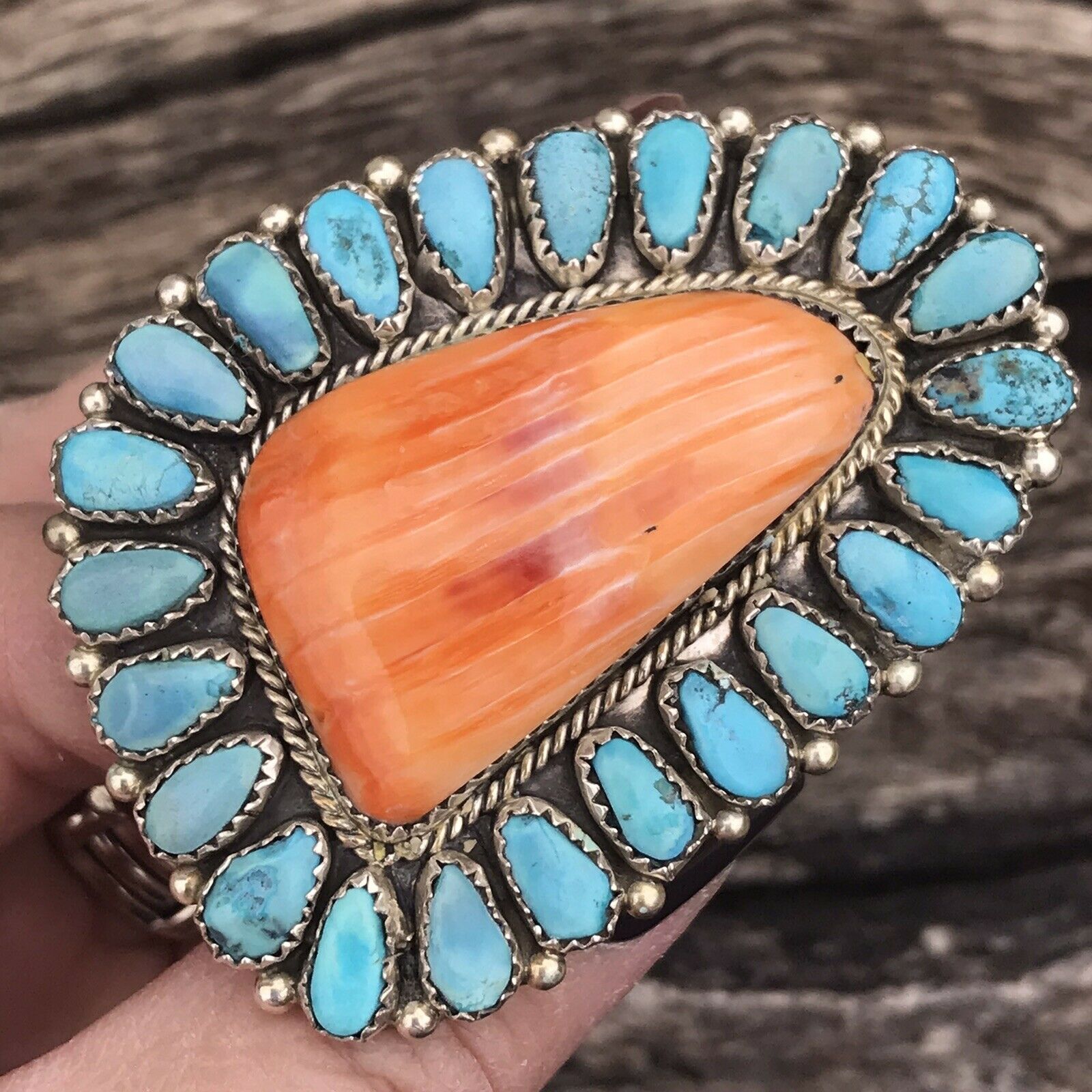 Handcrafted Sterling Silver, Turquoise & Orange Spiny Oyster Ring Sz 8