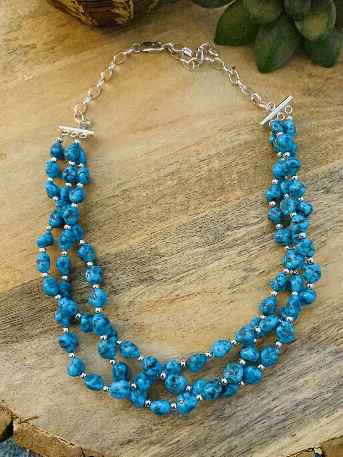 Handcrafted Sterling Silver & Natural Sleeping Beauty Turquoise Nugget Necklace