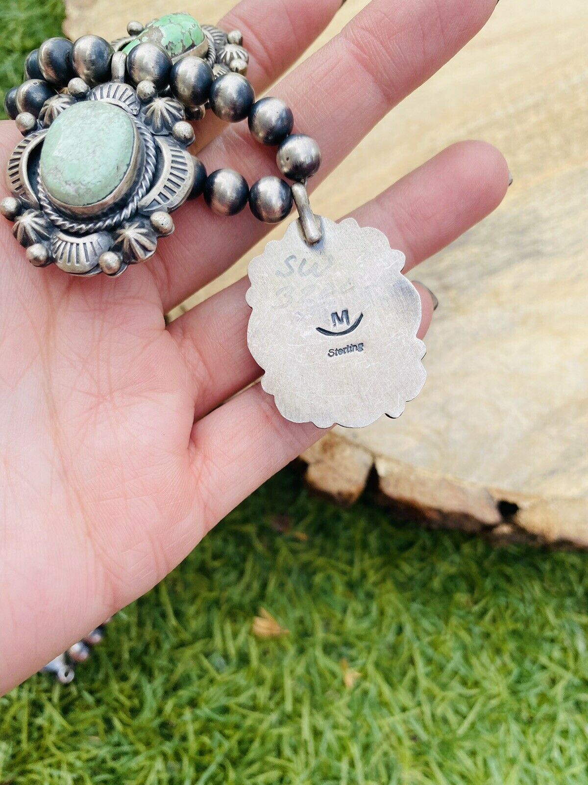 Handcrafted Carico Lake Turquoise & Sterling Silver Necklace Signed