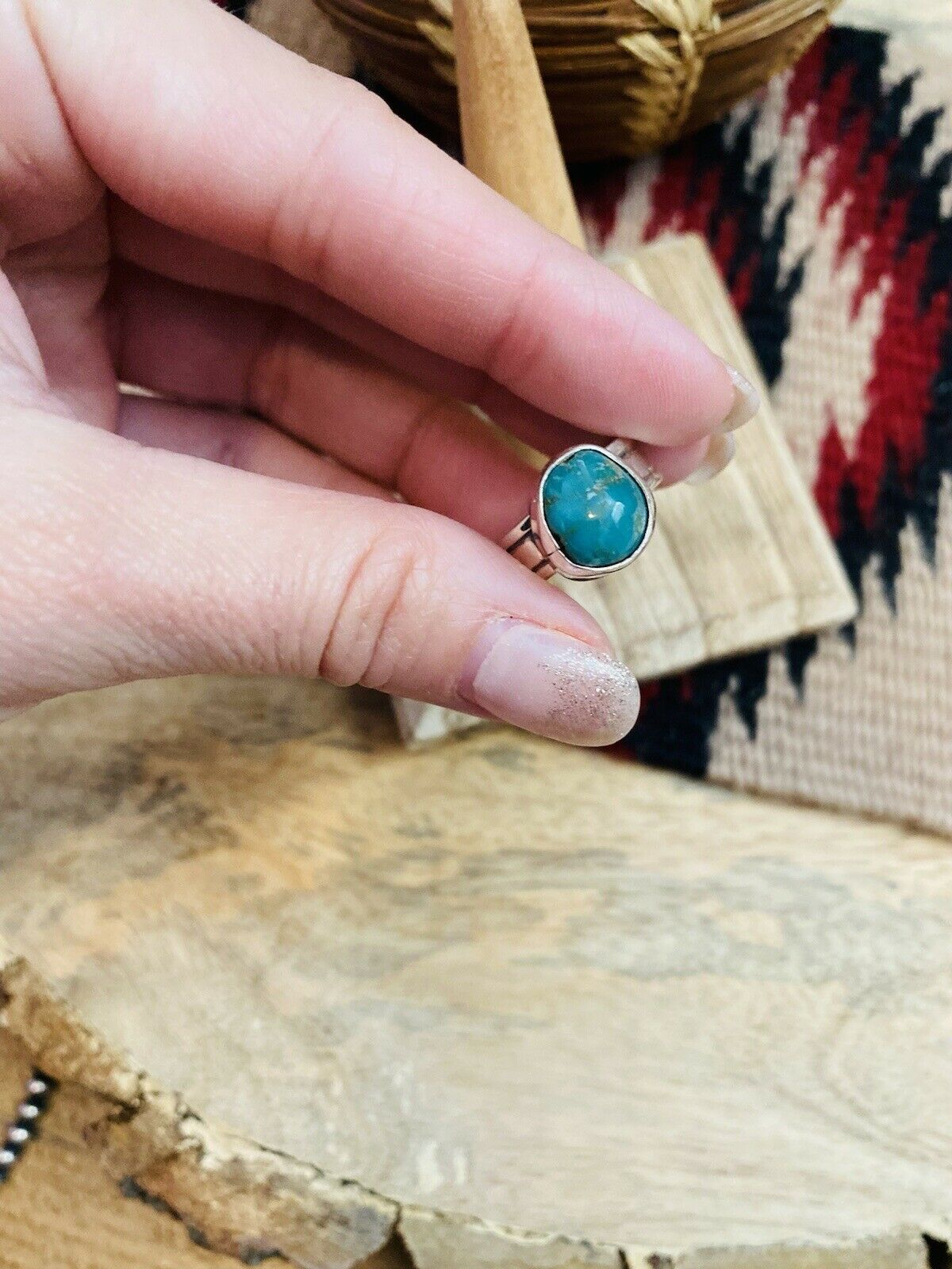 Handcrafted Turquoise & Sterling Silver Ring Size 5.25