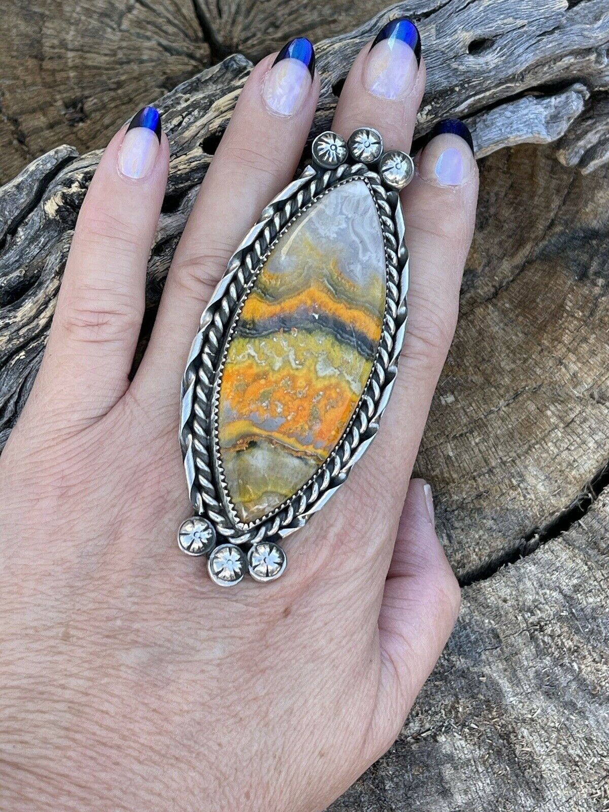 Handcrafted Sterling Silver Bumblebee Jumbo Ring Sz 8.5