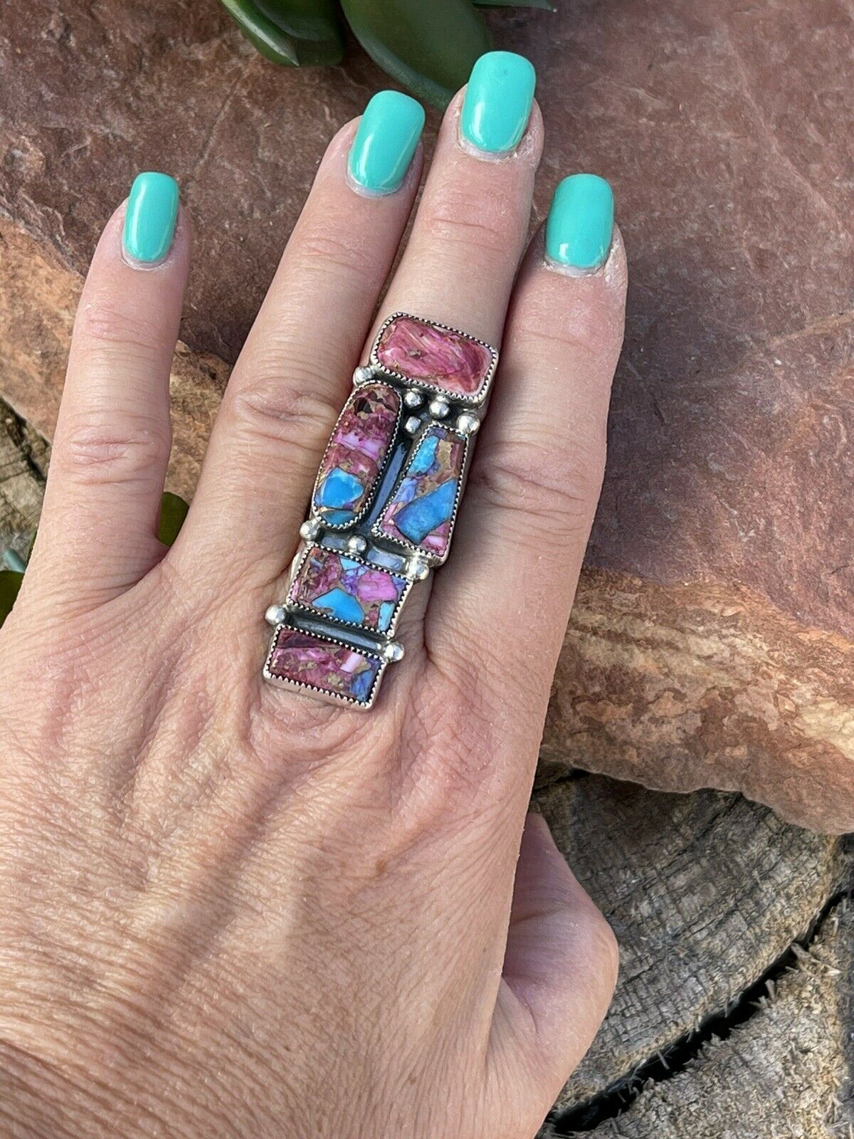 Handcrafted Pink Dream Mohave & Sterling Silver Ring Size 6