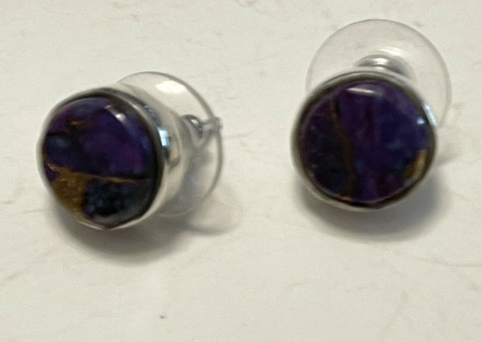 Handcrafted Sterling Silver Purple Dream Post Earrings Signed