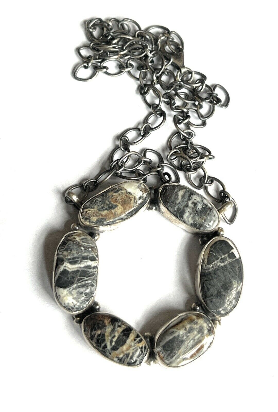 Handcrafted White Buffalo & Sterling Silver Circle Cluster Necklace Signed