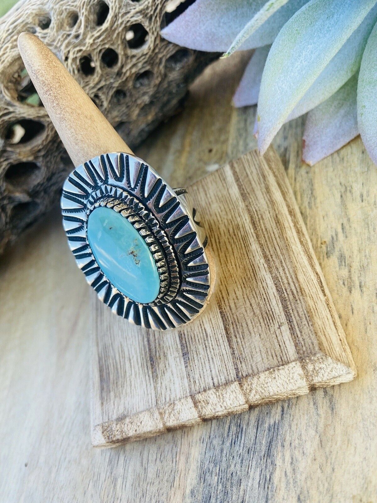 Handcrafted Royston Turquoise & Sterling Silver Ring Size 10
