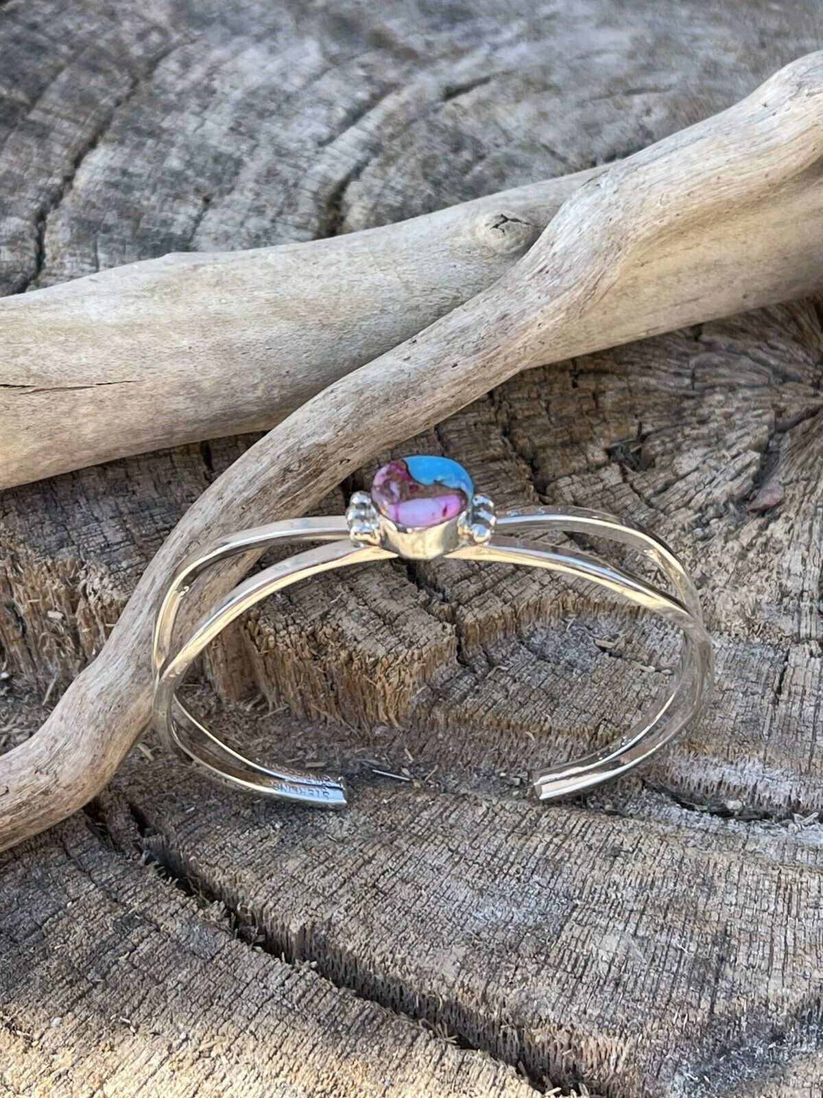 Handcrafted Pink Dream Mohave Sterling Silver Cuff Stacker Bracelet Signed