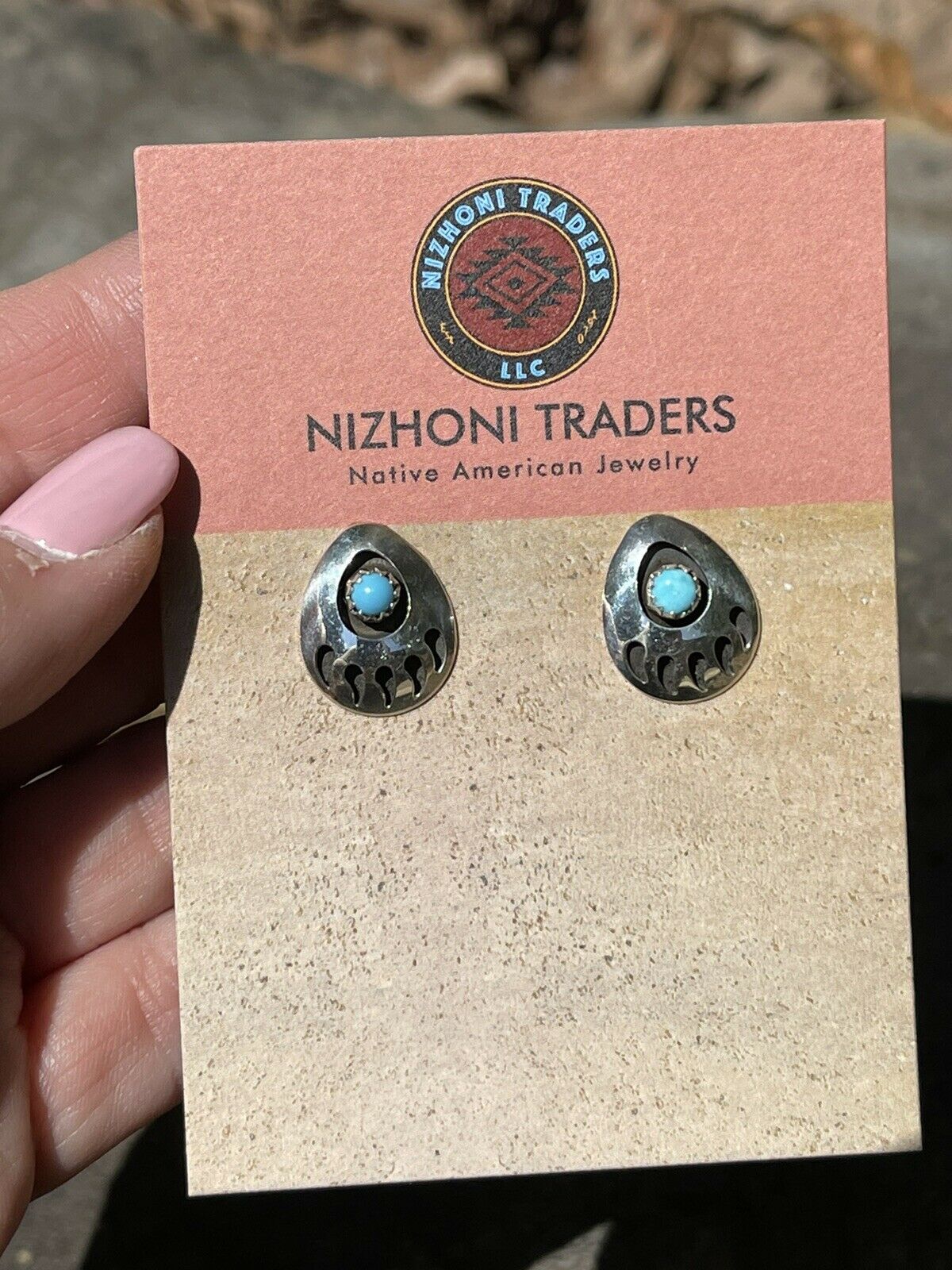 Handcrafted Sterling Silver And Turquoise Bear Paw Post Earrings