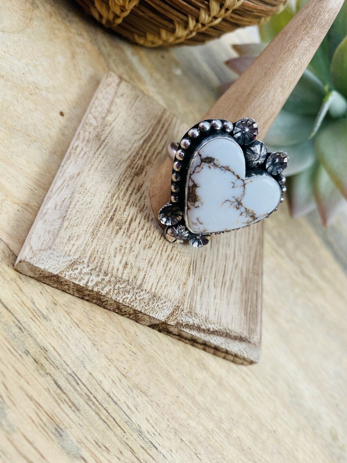 Handcrafted Wild Horse And Sterling Silver Heart Ring Size 11.25