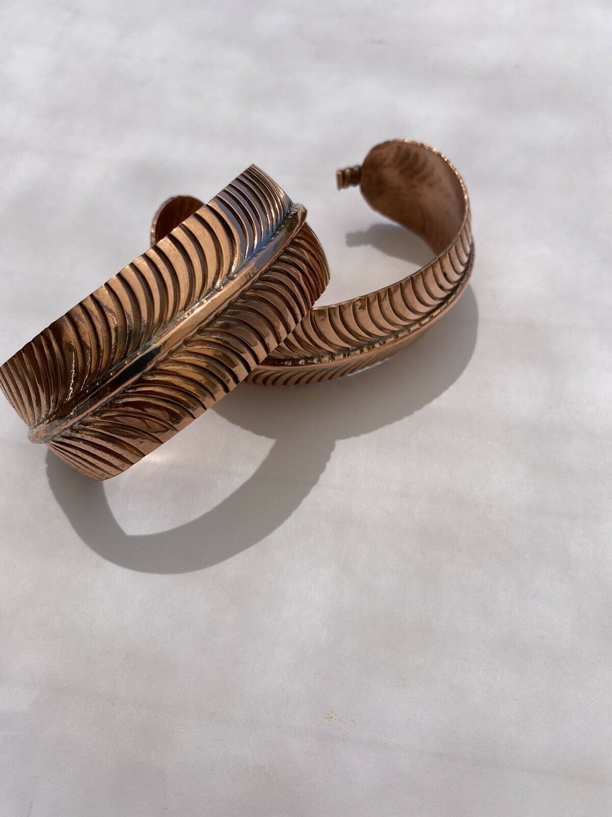 Handcrafted Copper Hand Stamped Feather Bracelet Cuff