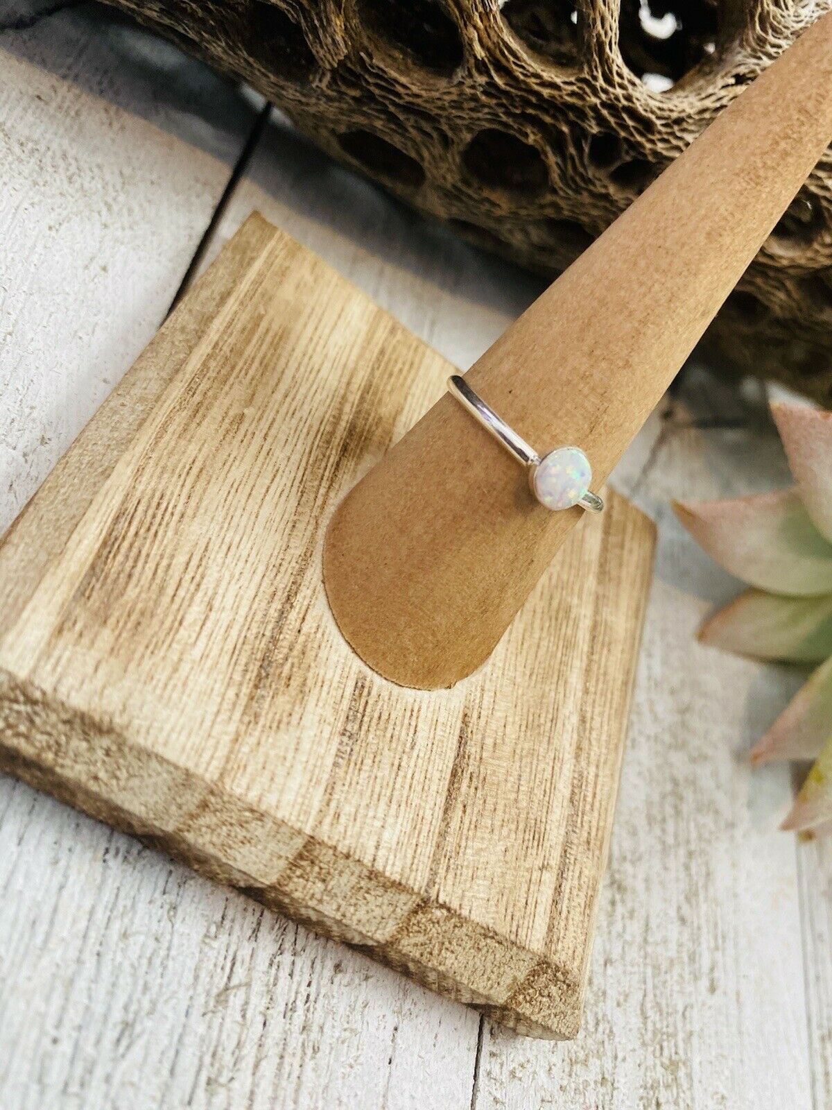 Handcrafted Sterling Silver & White Opal Ring