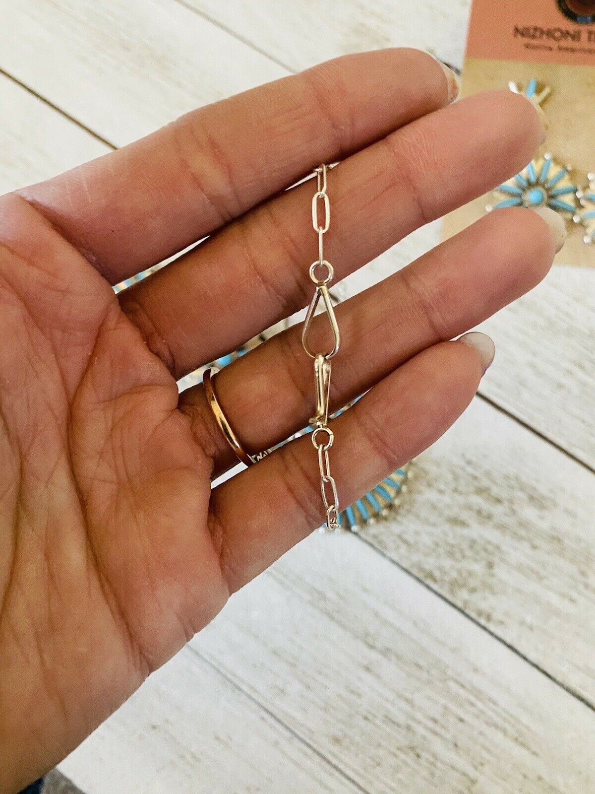 Zuni Sterling Silver & Turquoise Needlepoint Necklace & Earring Set Signed