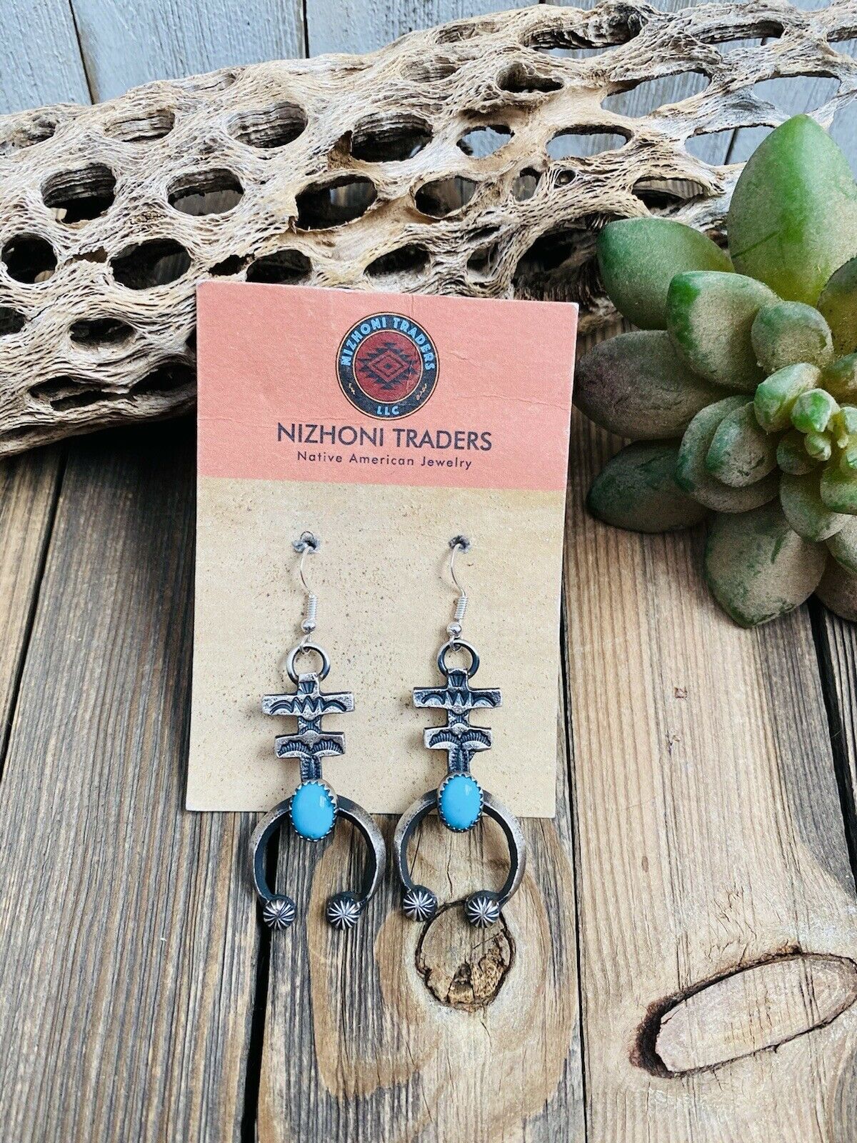 Handcrafted Turquoise & Sterling Silver Naja Cross Dangle Earrings By Kevin Billah