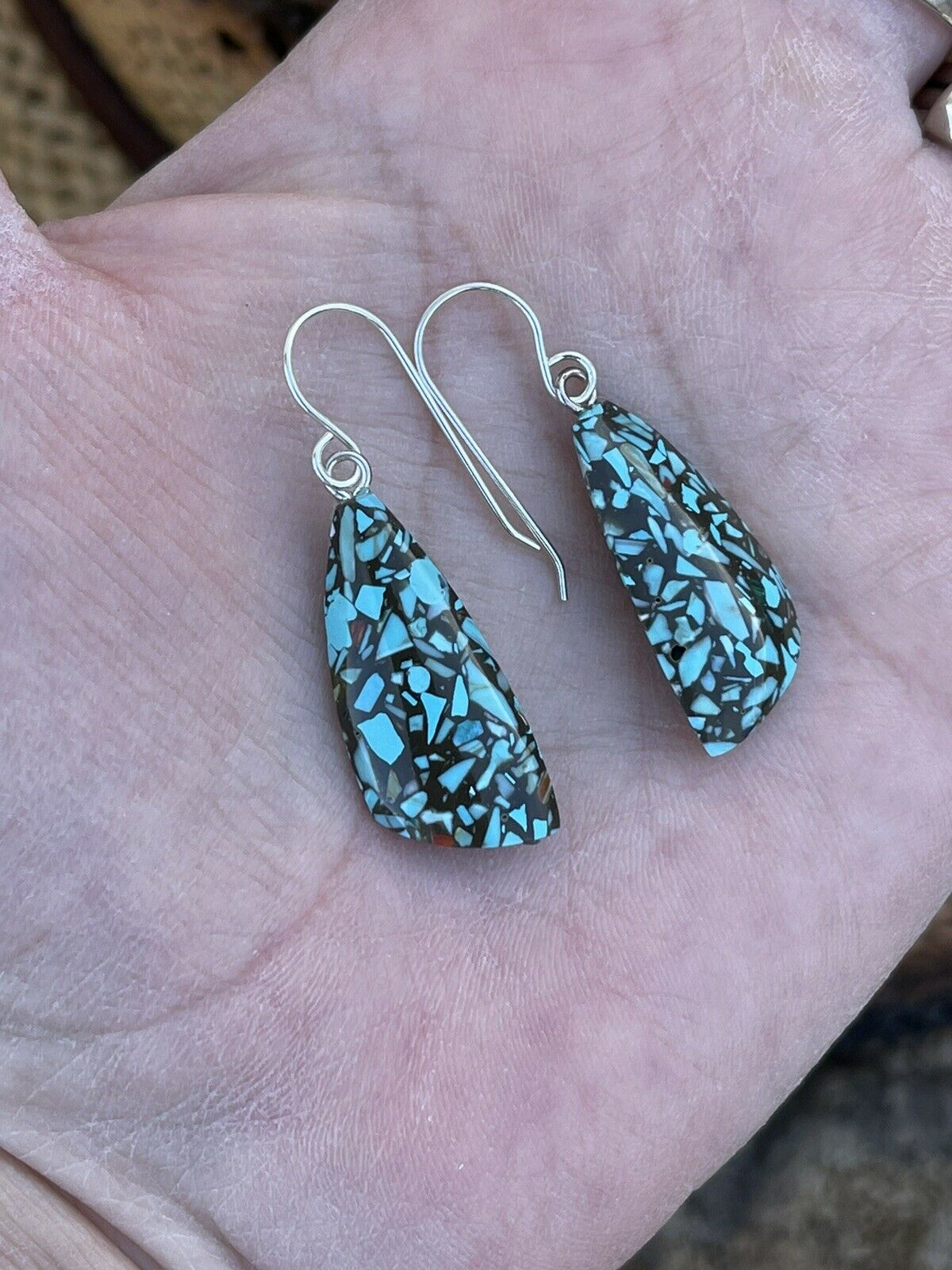 Handcrafted Multi Stone Turquoise Sterling Silver Dangle Earrings