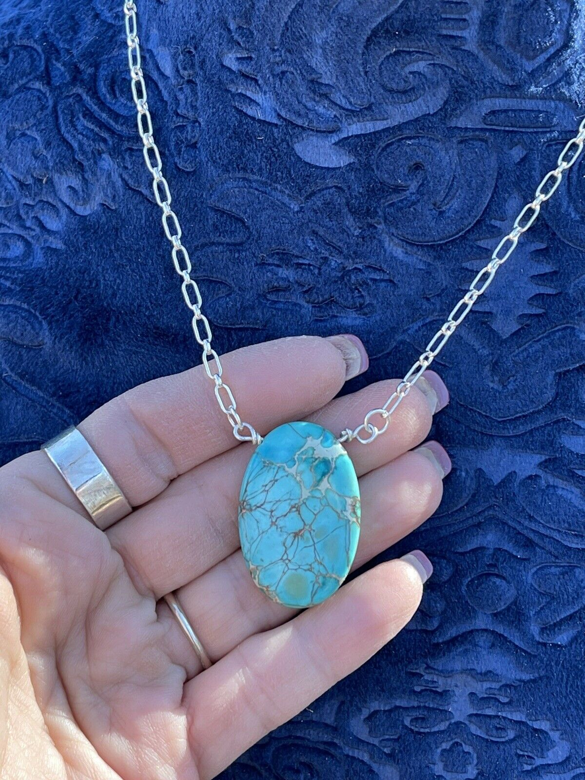 Handcrafted Kingman Turquoise & Sterling Silver Oval Necklace