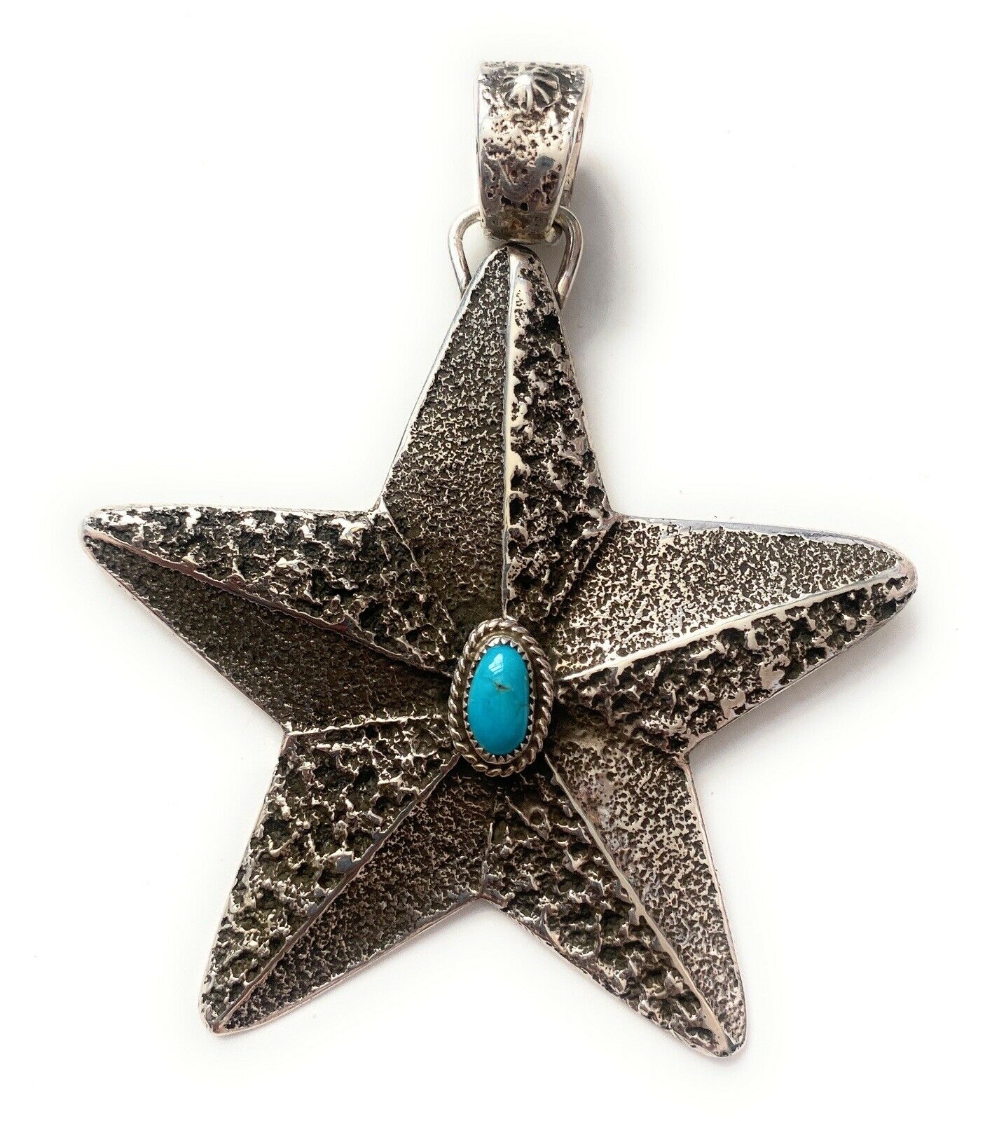 Handcrafted Turquoise & Sterling Silver Tufa Cast Star Pendant