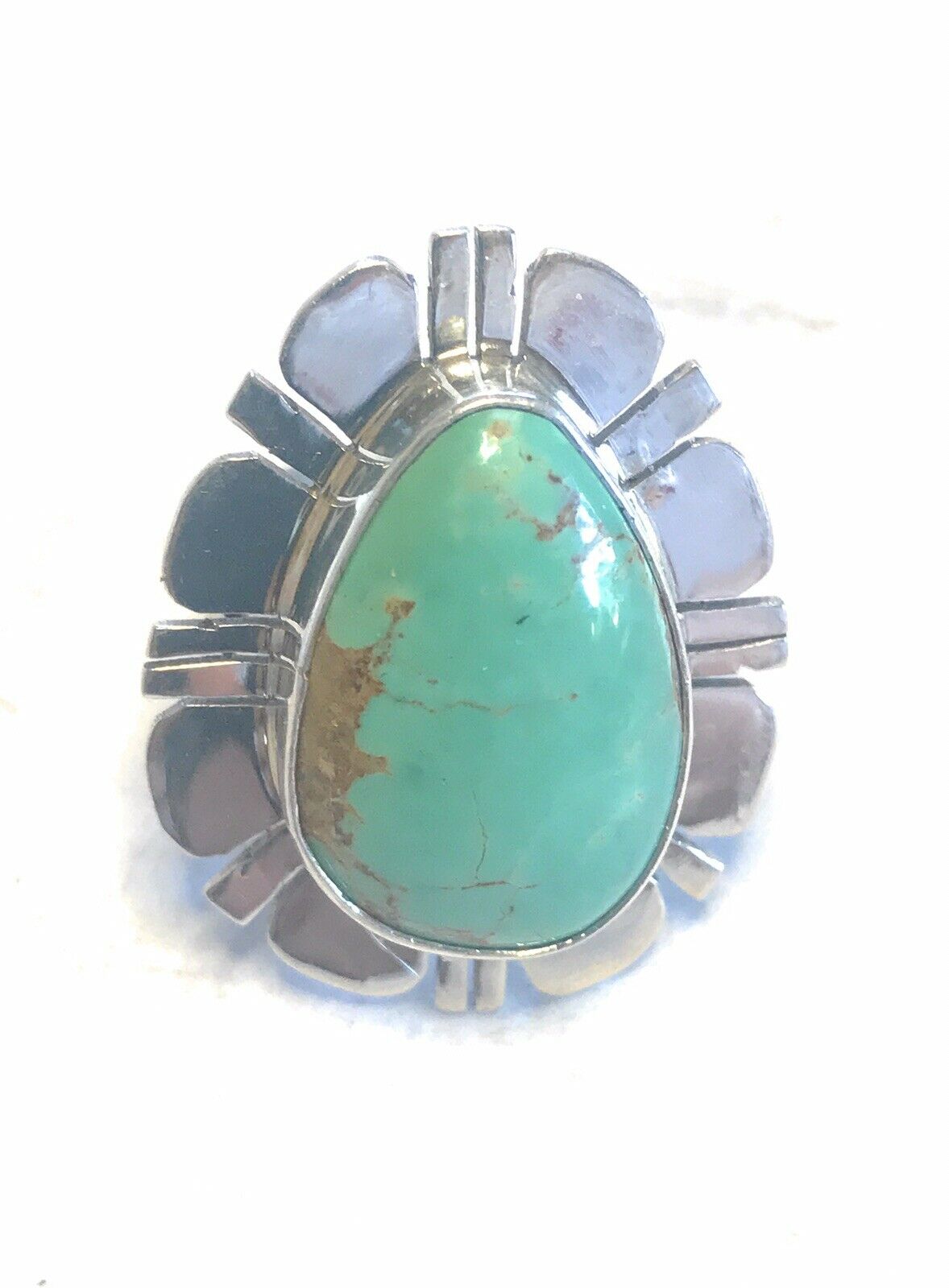 Handcrafted Royston Turquoise & Sterling Silver Ring Size 6.5 Stamped Sterling