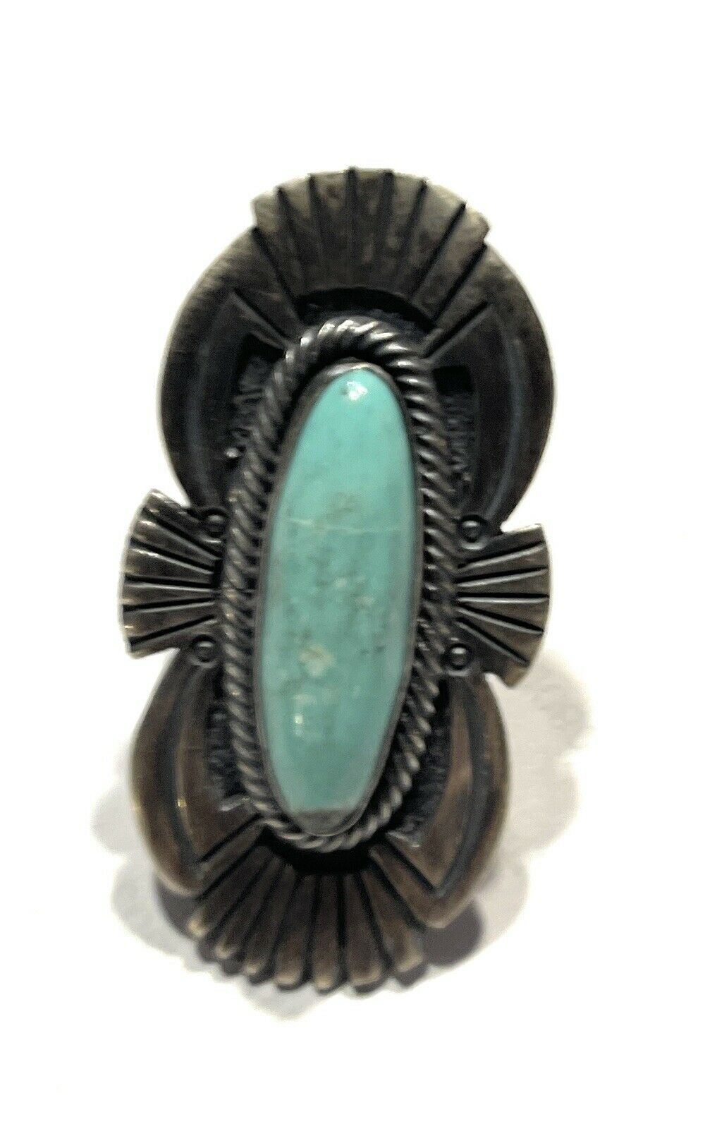 Handcrafted Sterling Silver Turquoise Nouveau Statement Ring Sz 8