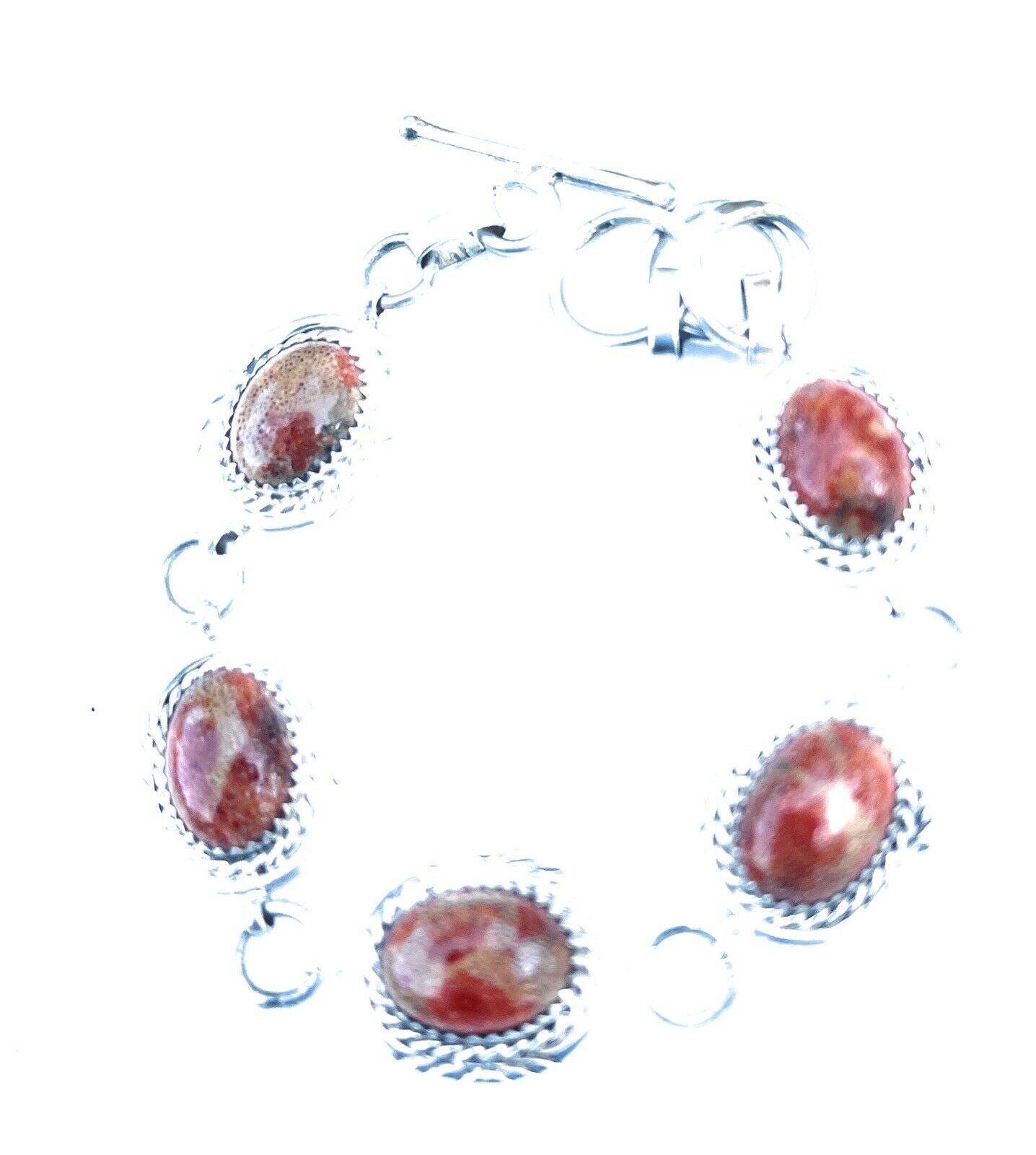 Handcrafted Rust Jasper & Sterling Silver Link Oval Southwest Bracelet