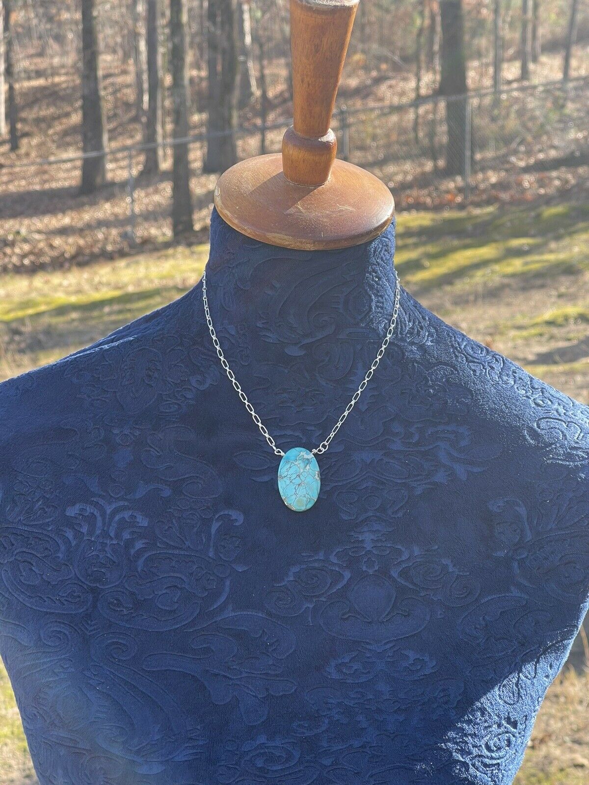 Handcrafted Kingman Turquoise & Sterling Silver Oval Necklace