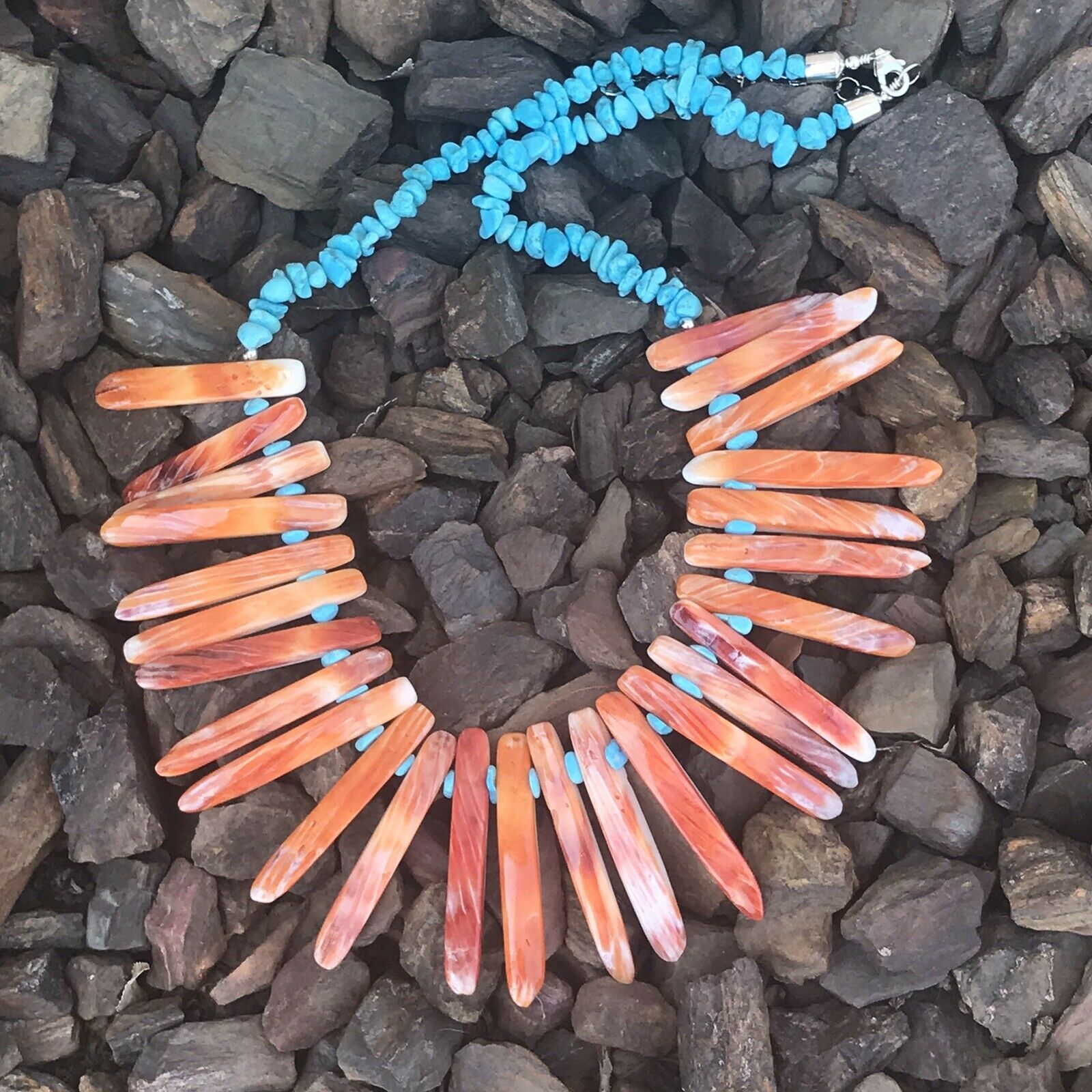 Handcrafted Sterling Turquoise Spiny Oyster Necklace