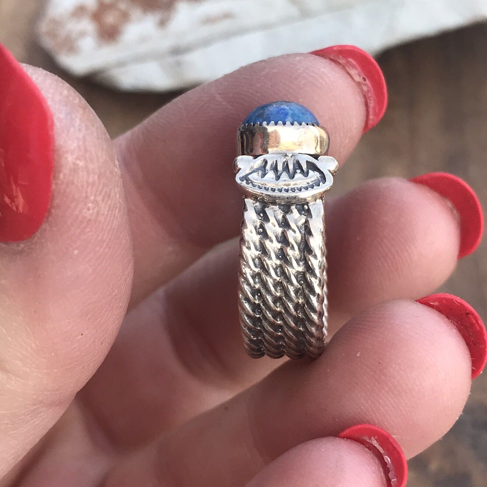 Handcrafted Sterling Silver Lapis Rope Cigar Band Ring
