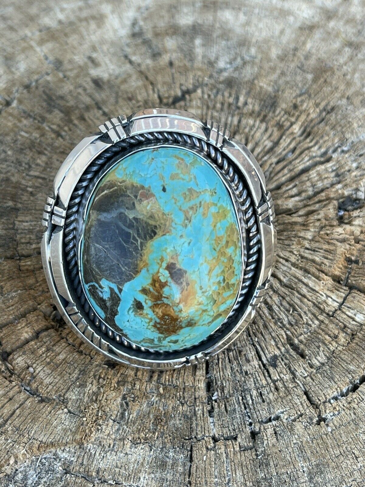 Handcrafted Sterling Silver Turquoise Shadow Box Ring Sz 8.5