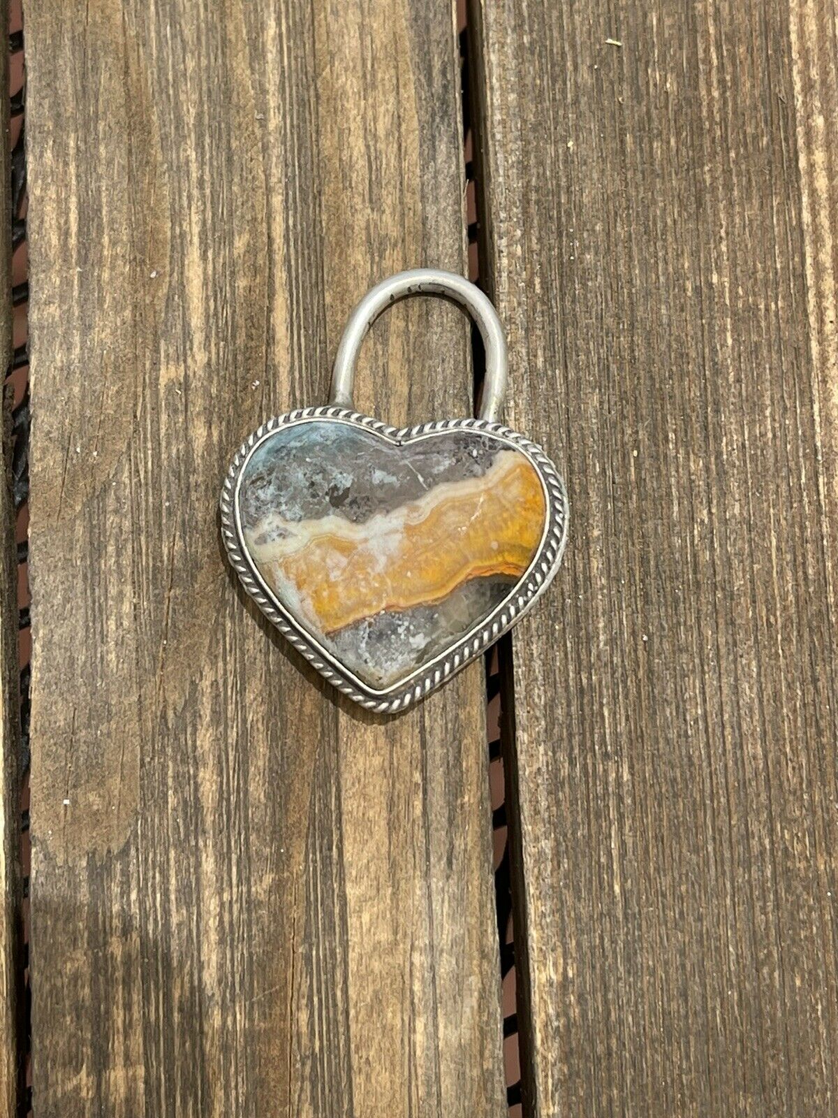 Handcrafted Bumblebee & Sterling Silver Heart Pendant Signed