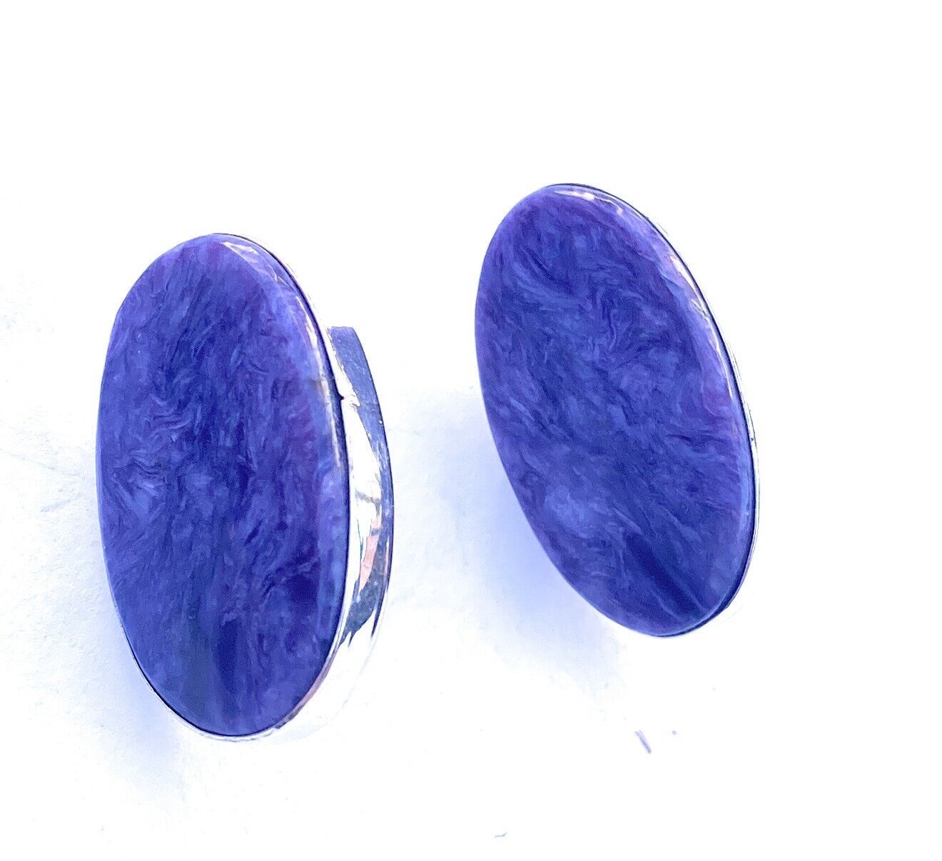 Handcrafted Sterling Silver And Purple Charoite Stud Earrings