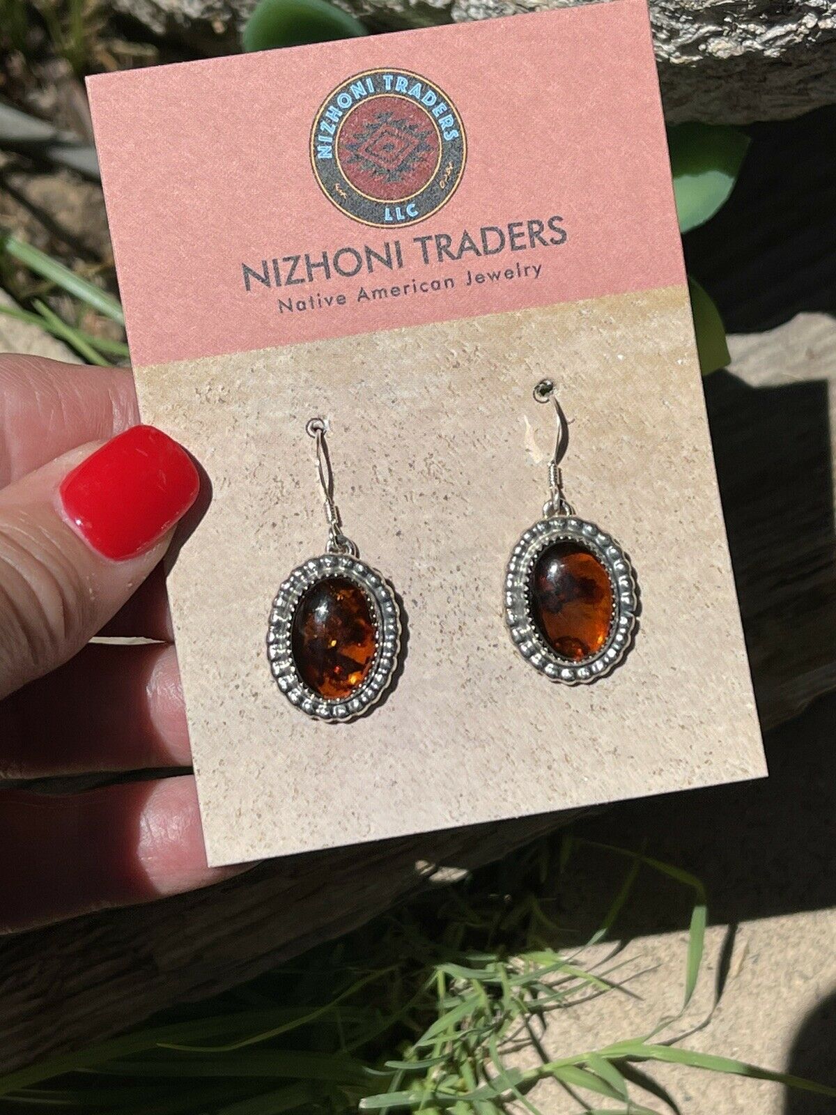 Handcrafted Sterling Silver and Bead Dot Style Amber Dangle Earrings