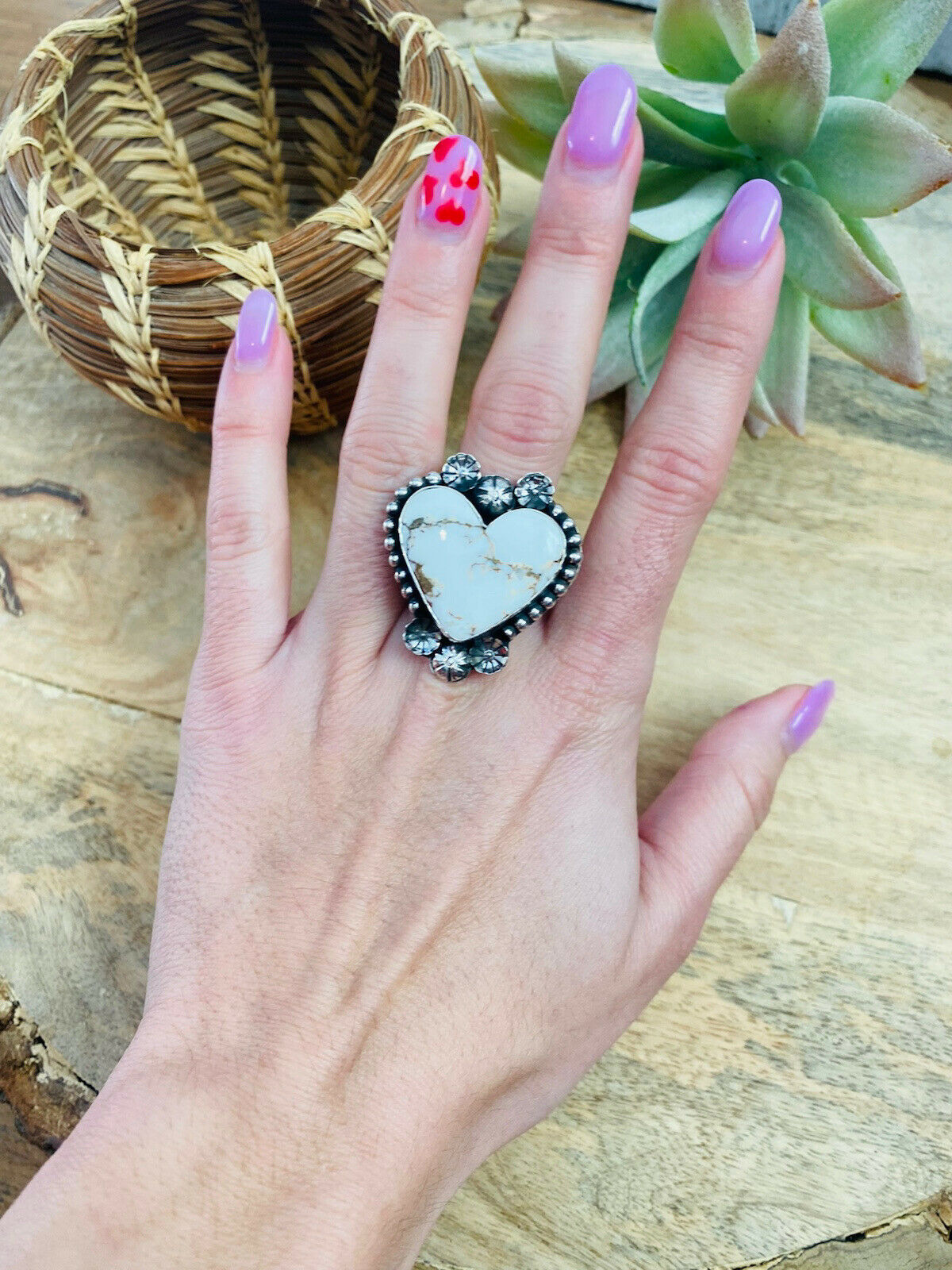 Handcrafted Wild Horse And Sterling Silver Heart Ring Size 11.25