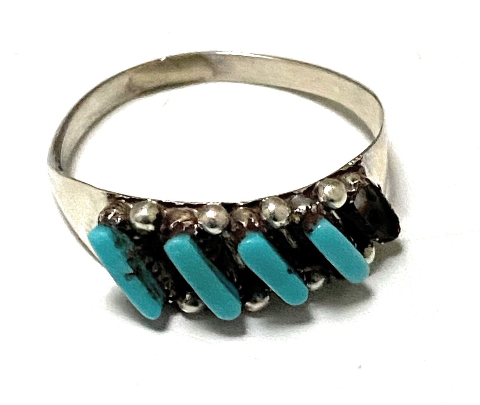 Handcrafted Sterling Silver & Turquoise 5 Stone Needlepoint Ring