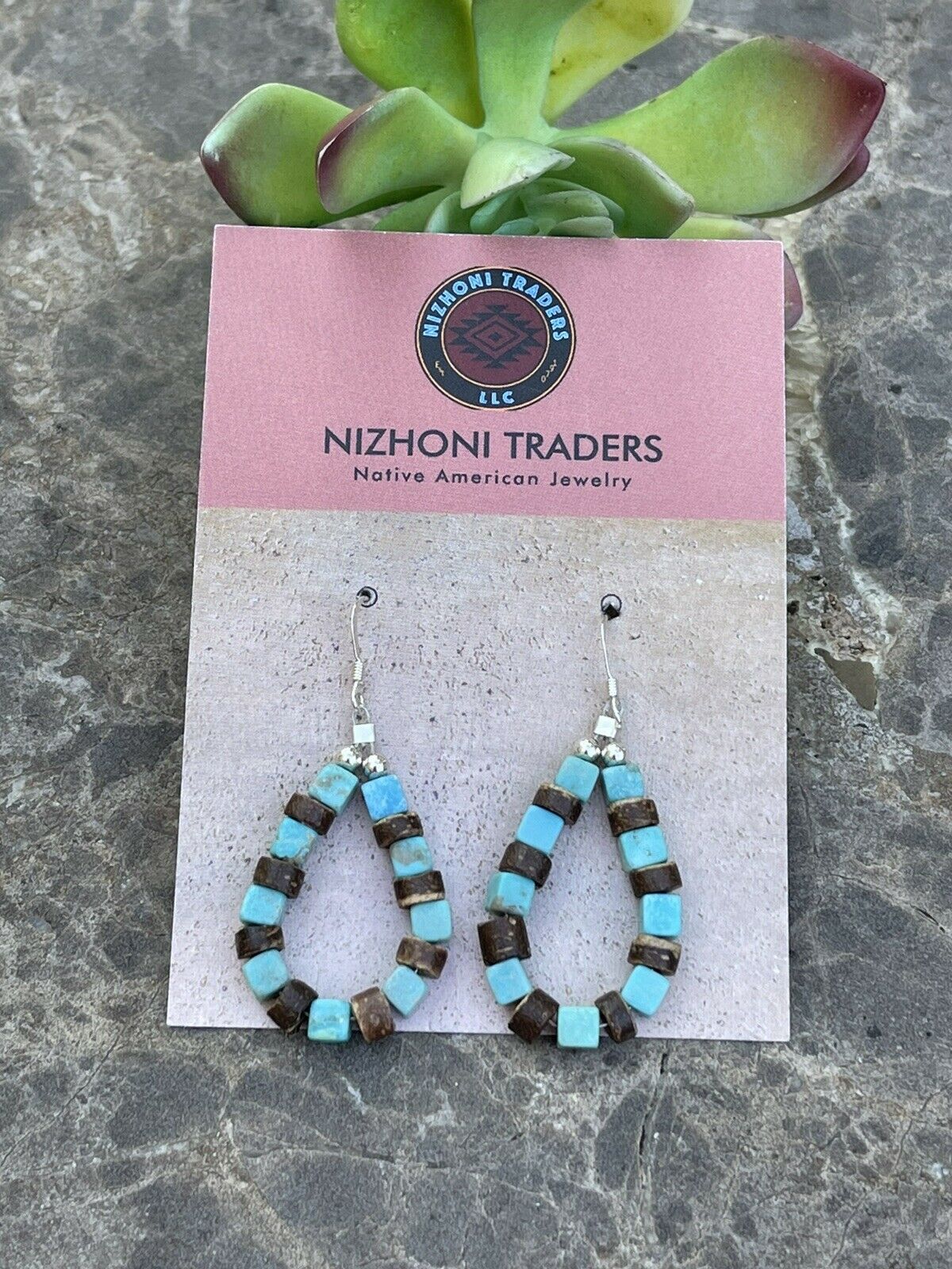 Handcrafted Turquoise & Jasper Sterling Silver Beaded Dangle Hoop Earrings