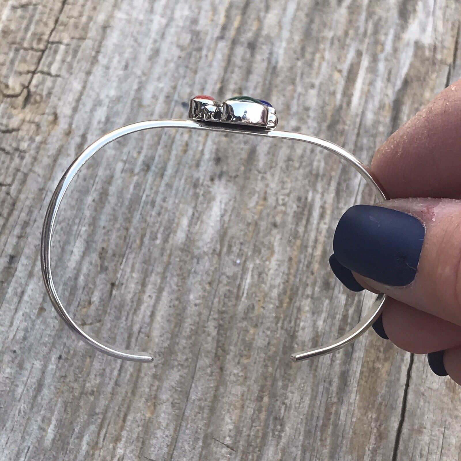 Handcrafted Multi Stone, Malachite Sterling Silver Bracelet Cuff Artist V. S