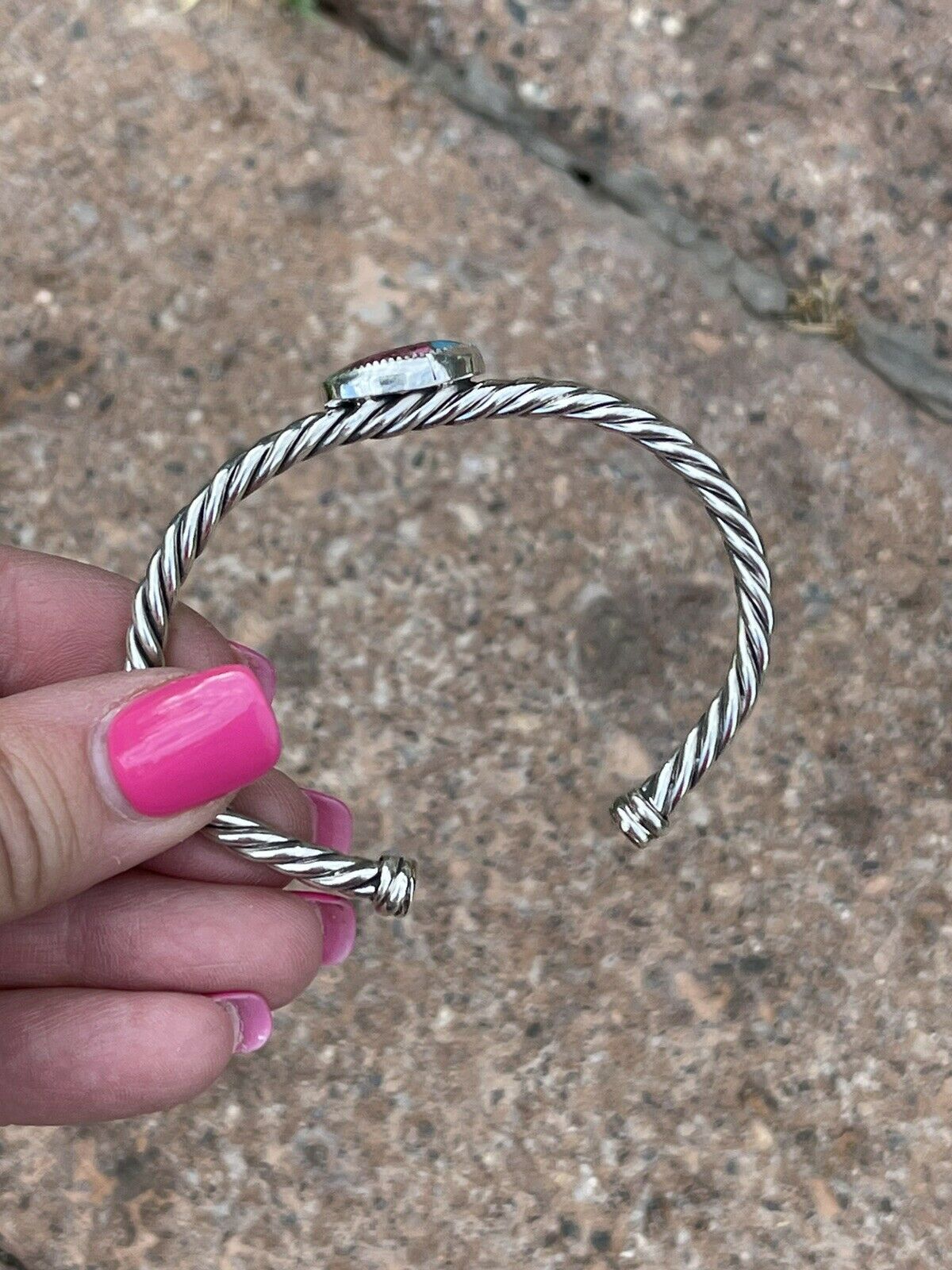 Handcrafted Pink Dream Mojave & Sterling Silver Bracelet Rope Cuff