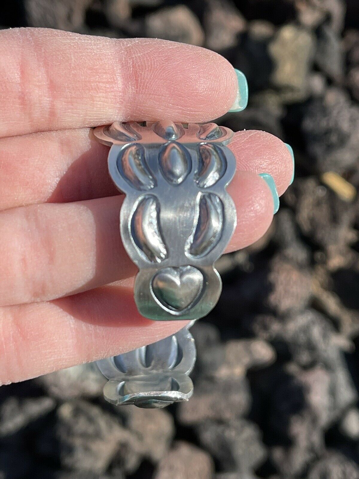 Sterling Silver Handcrafted Stamped Turquoise Thunderbird Cuff