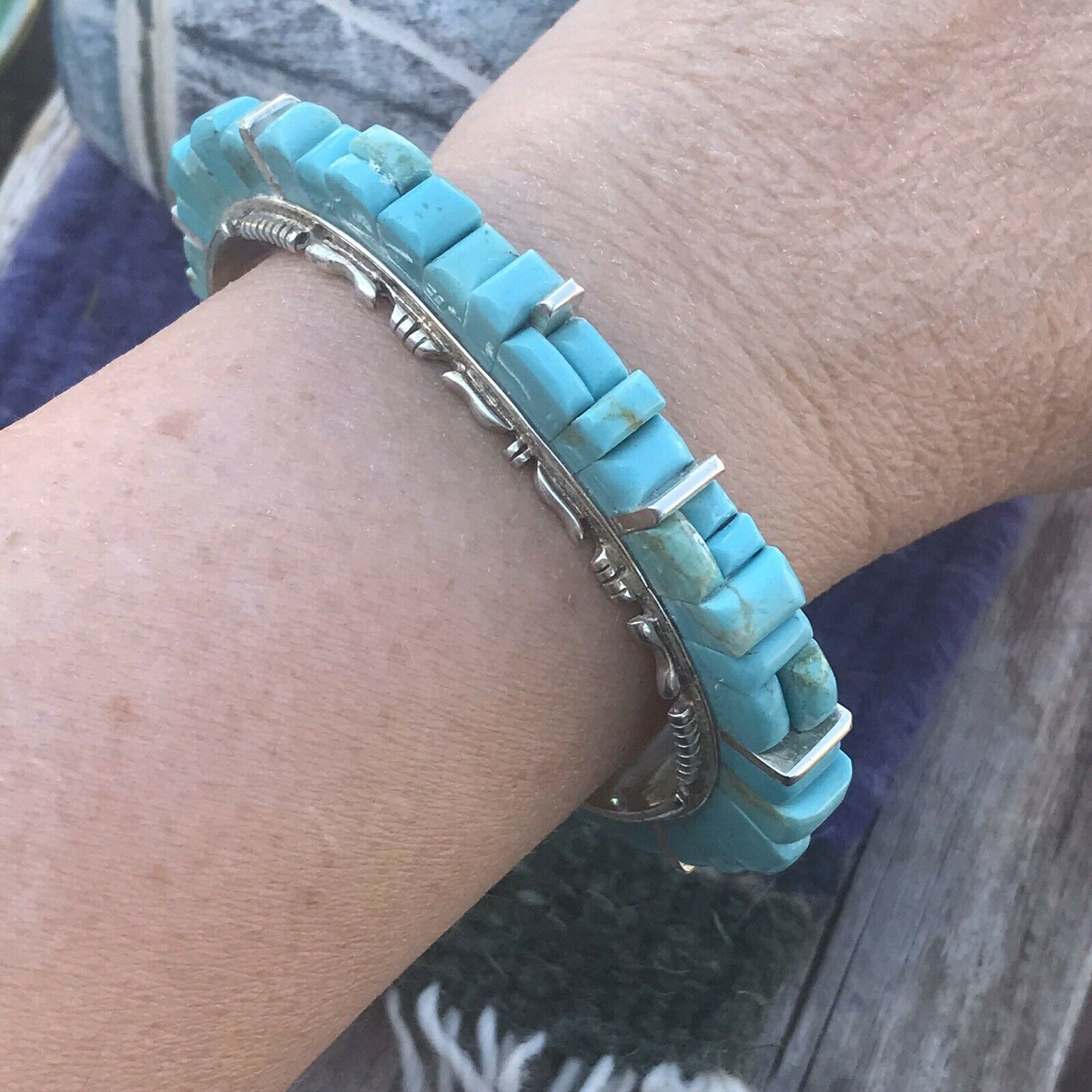 Handcrafted Sterling Silver & Number 8 Turquoise Signed By Marvin Yazzie Cuff