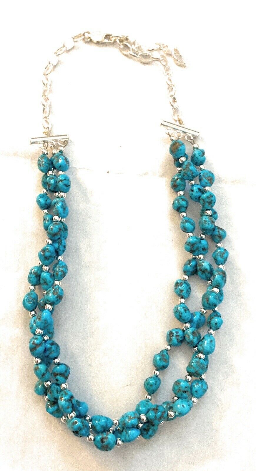 Handcrafted Sterling Silver & Natural Sleeping Beauty Turquoise Nugget Necklace