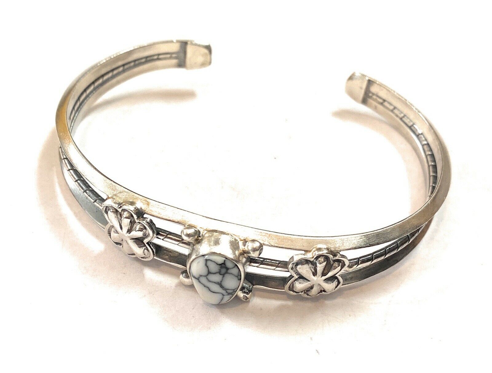 Handcrafted White Gibbsite & Sterling Silver Cuff Bracelet