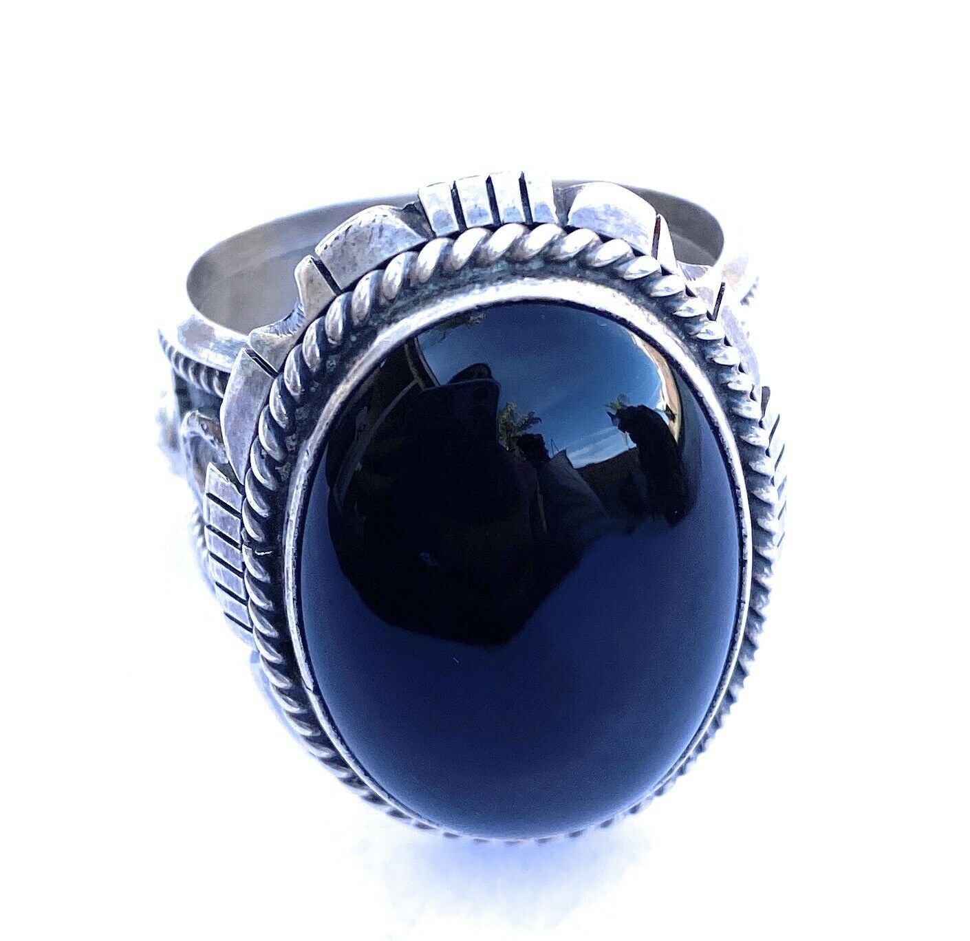 Handcrafted Sterling Silver & Black Onyx Ring Size 13.5 Signed