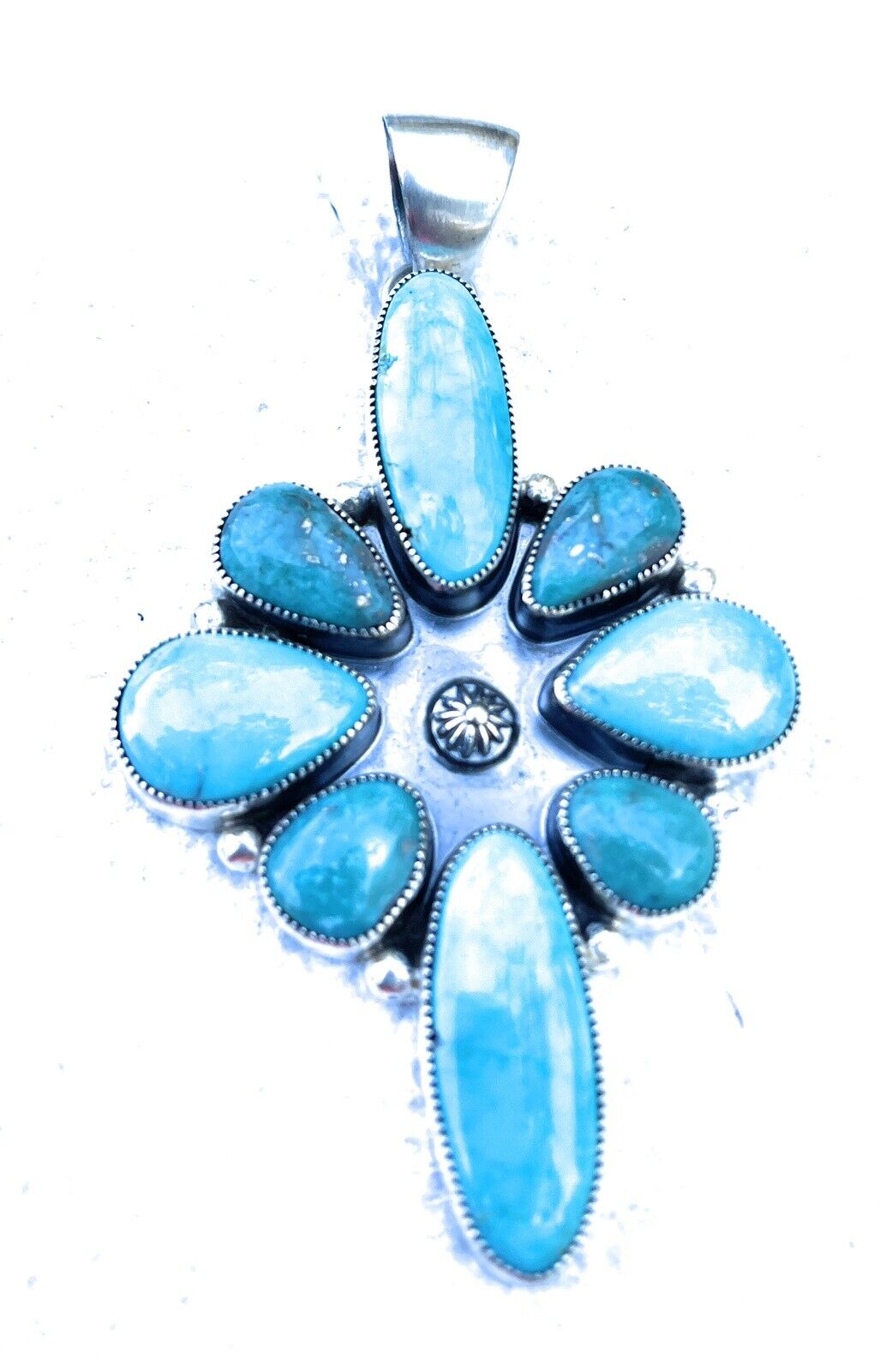 Handcrafted Multi Turquoise Cluster & Sterling Pendant Signed