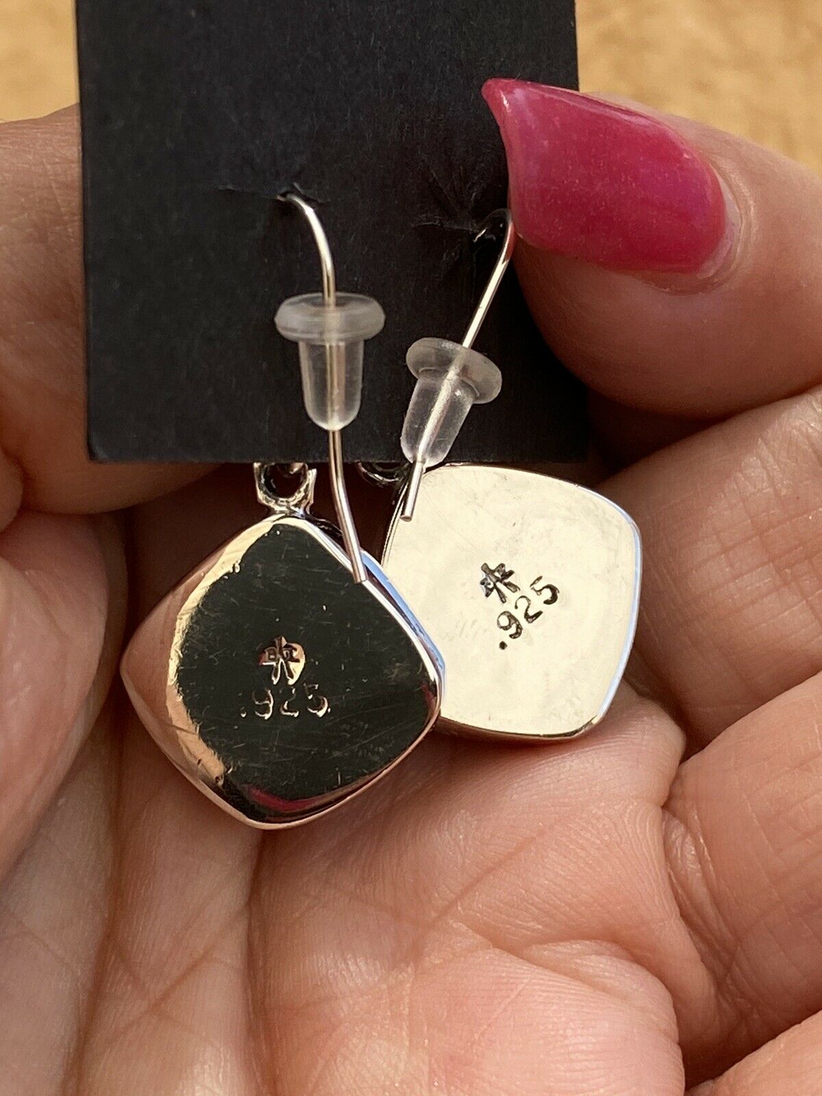 Pink Dream Mohave & Sterling Square Delight Dangle Earrings