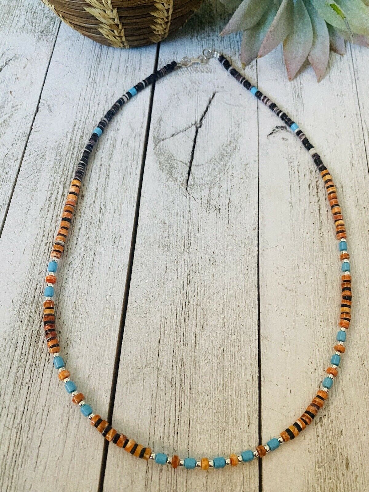 Multi Stone & Heishi Beaded 18 Inch Necklace