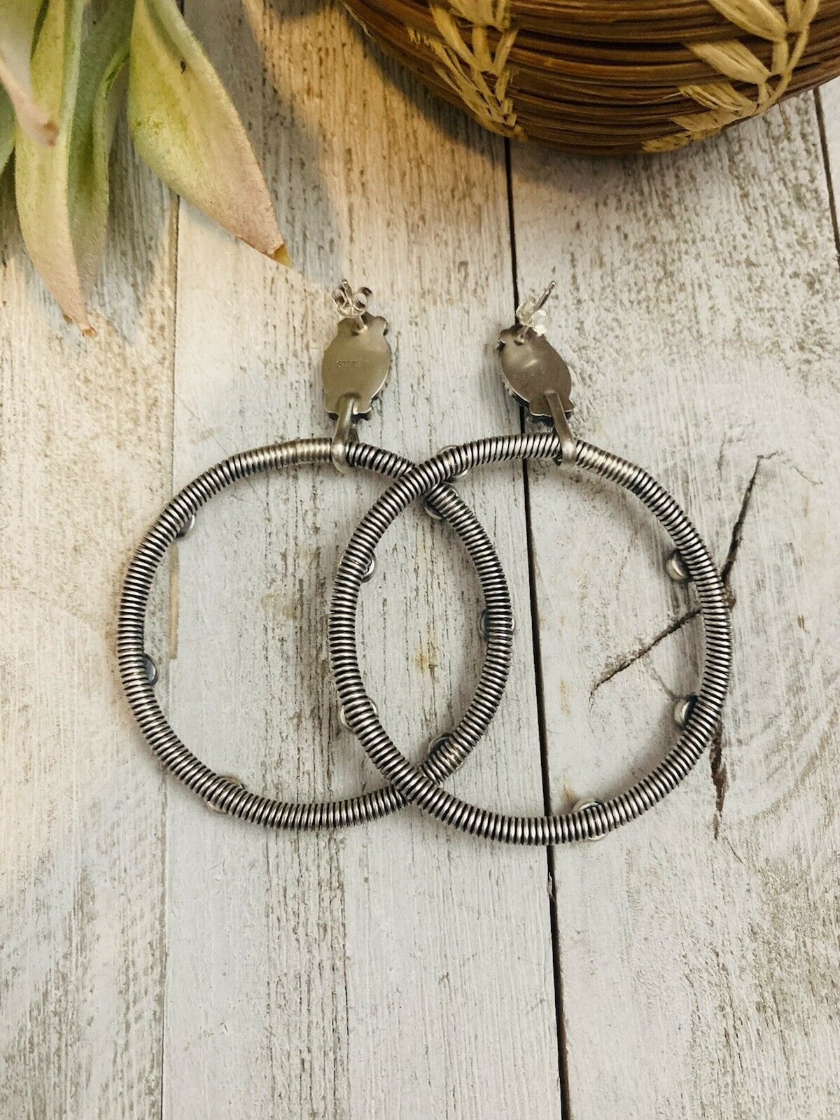 Handcrafted Turquoise & Sterling Silver Dangle Hoop Earrings
