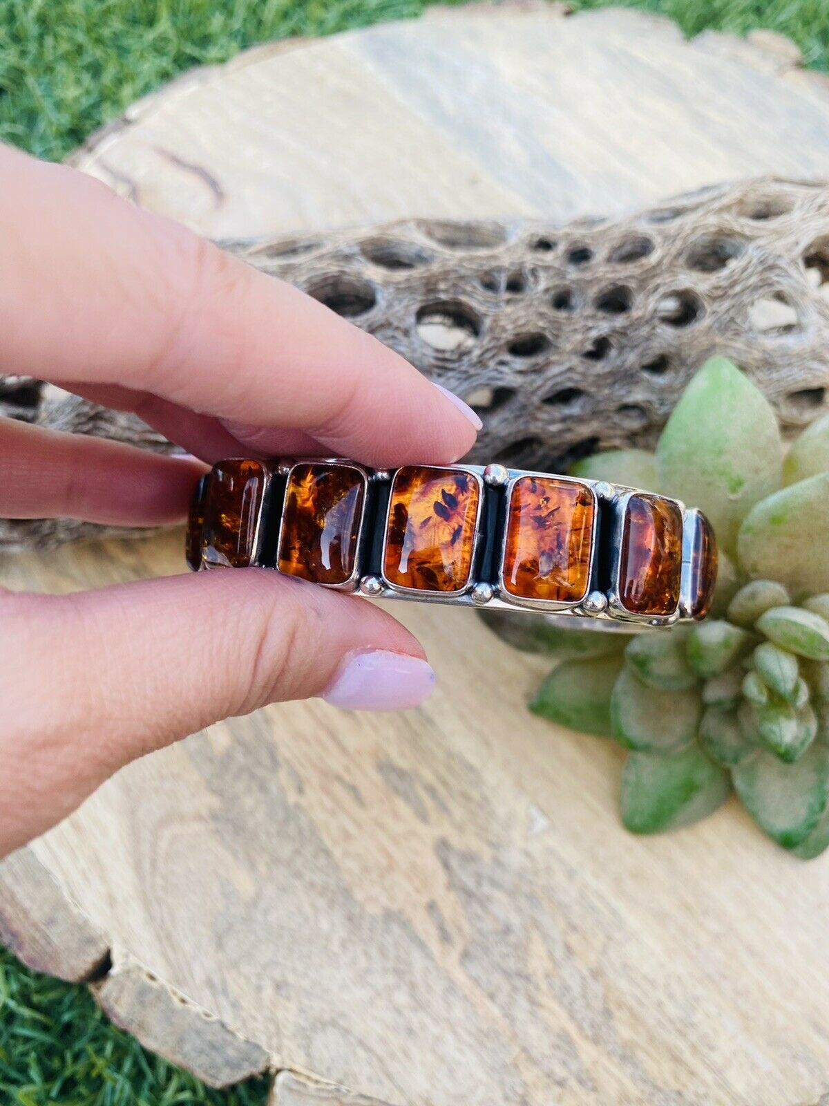 Handcrafted Sterling Silver Topaz Cuff Bracelet Signed