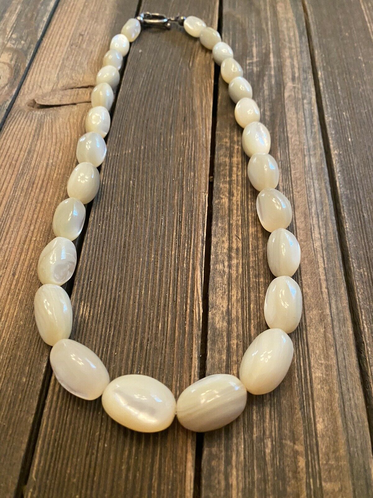 Handcrafted Mother Of Pearl & Sterling Silver Beaded Necklace