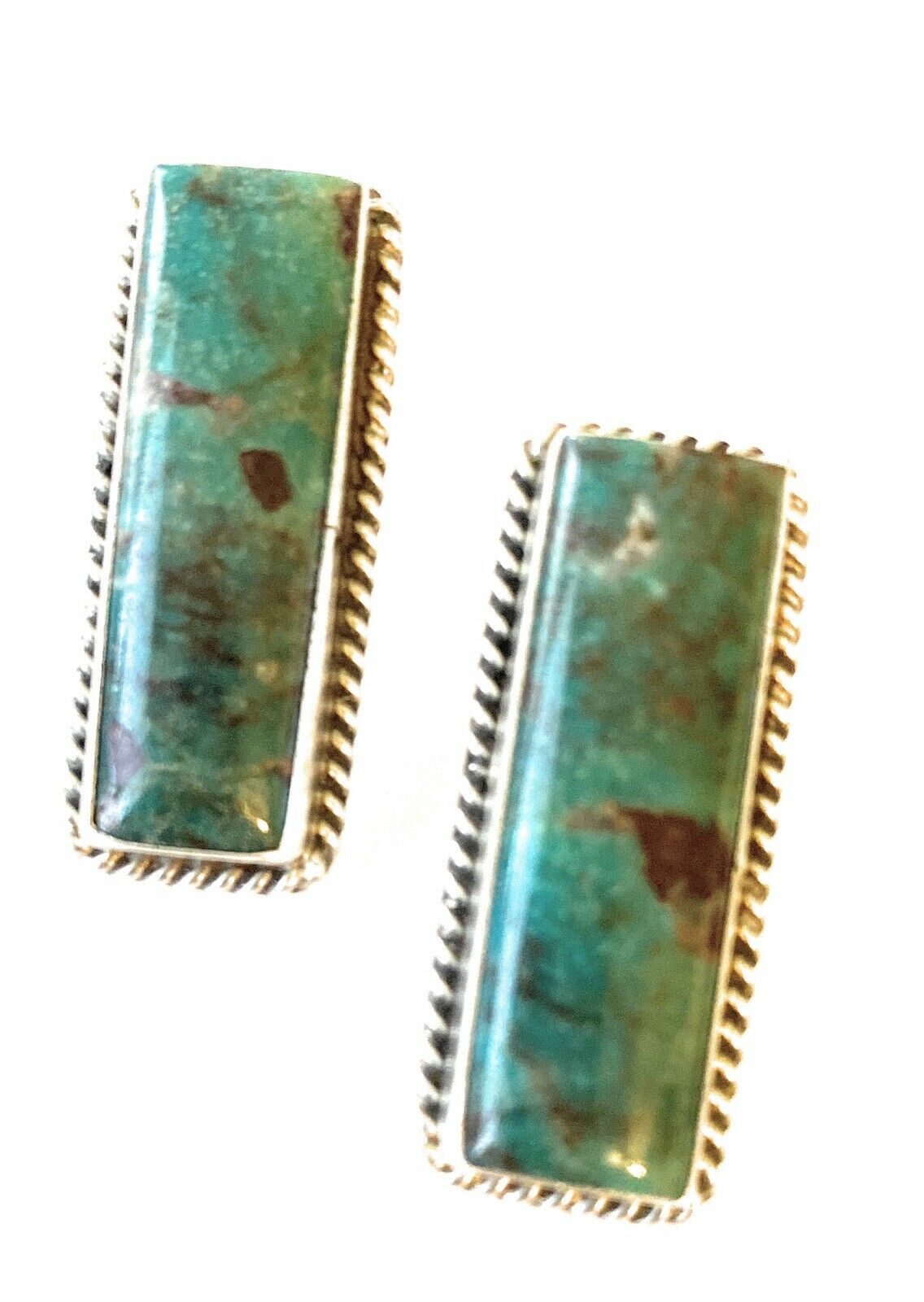 Handcrafted Sterling & Turquoise Rectangle Post Earrings Signed