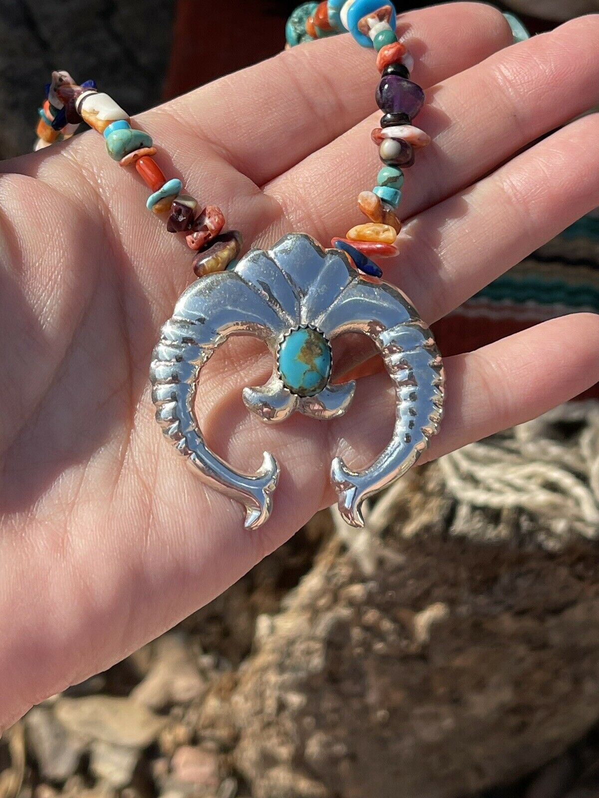 Handcrafted Sterling Silver & Turquoise Naja Pendant Signed